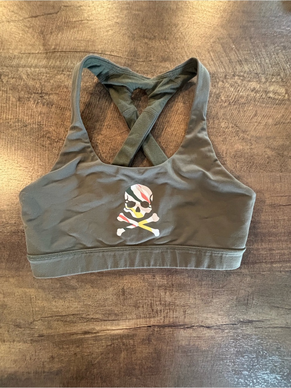 lululemon athletica olive green sports bra with skull